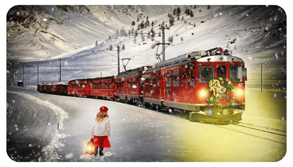 Tren funcionando bajo la nieve.