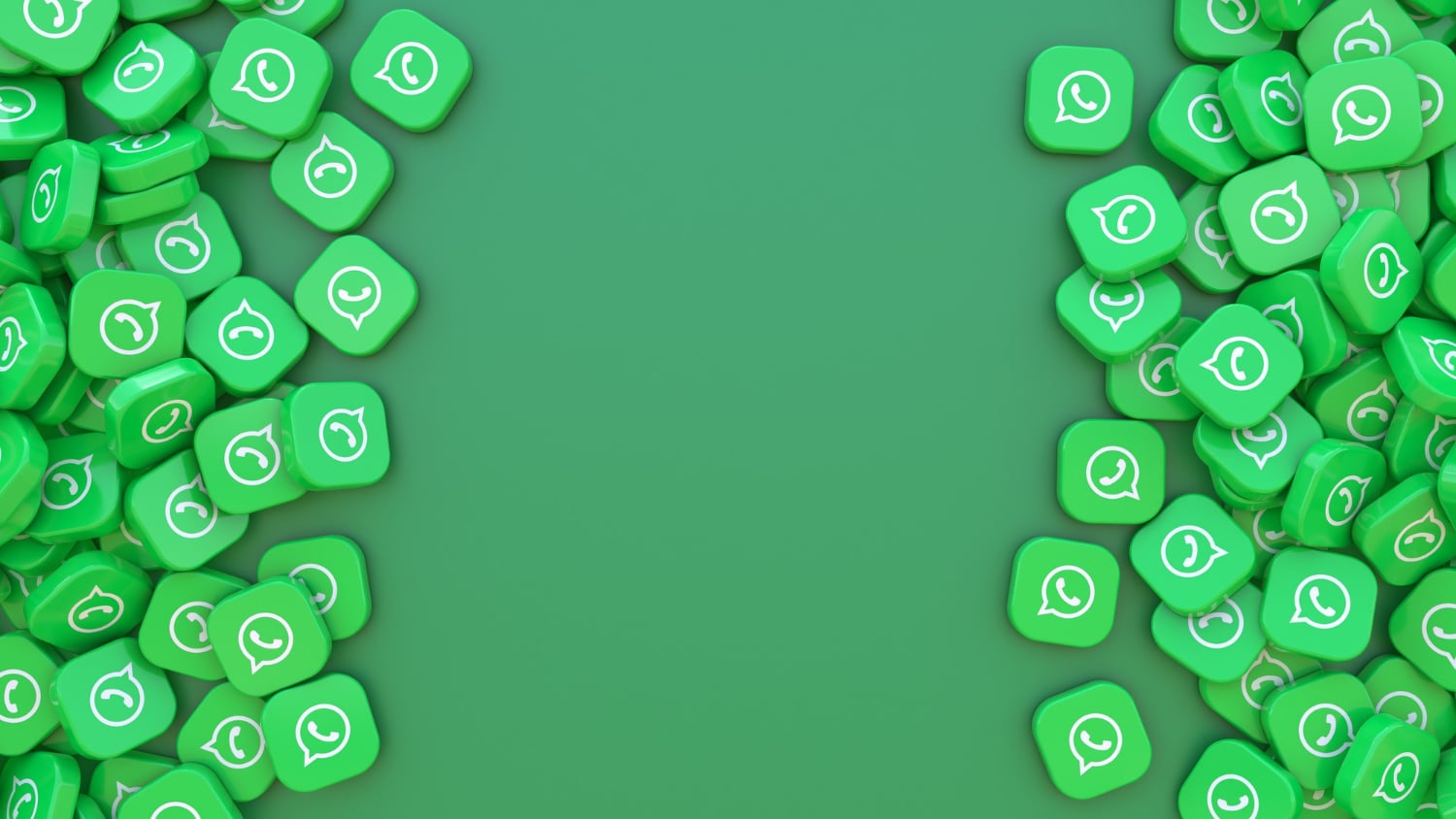 Representacion 3d Monton Insignias Cuadradas Logo Whatsapp Sobre Fondo Verde 1