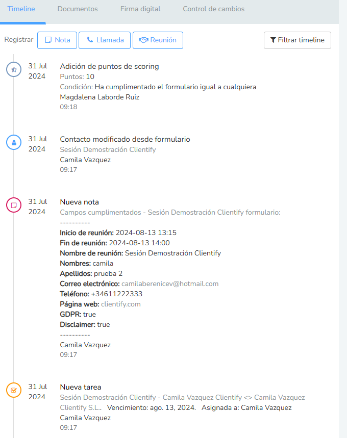 3 Ficha De Contacto En Crm Timeline