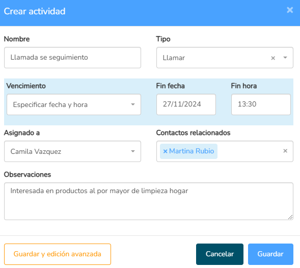 gestión de actividades y tareas en un crm