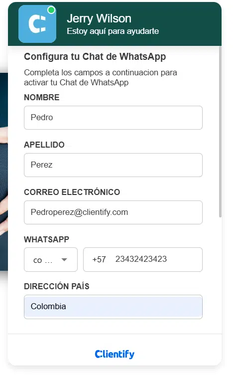 Datos que pide el Widget de WhatsApp 