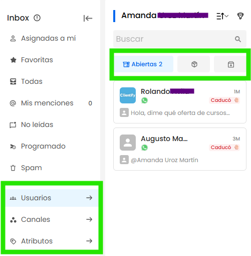 filtra las conversaciones del inbox