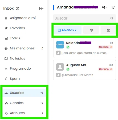 filtra las conversaciones del inbox