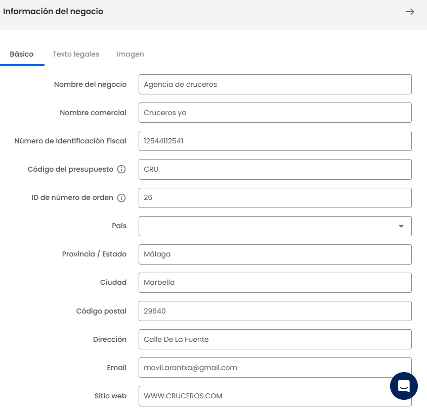 configura los datos básicos del presupuesto online